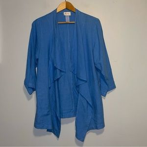 Mosaic Cardigan Womens S Blue Linen Open Waterfall Front Kimono Lagenlook USA